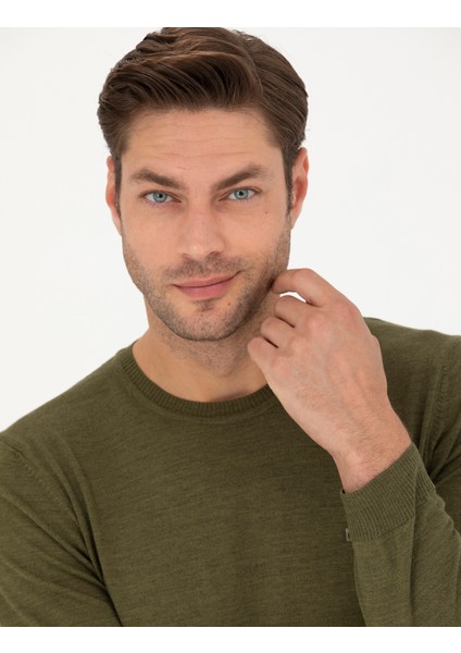 Erkek Açık Yeşil Slim Fit Bisiklet Yaka Yün Karışımlı Basic Triko Kazak 50270054-VR092 fiyatları