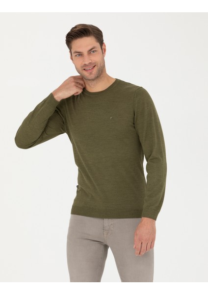 Erkek Açık Yeşil Slim Fit Bisiklet Yaka Yün Karışımlı Basic Triko Kazak 50270054-VR092 modelleri