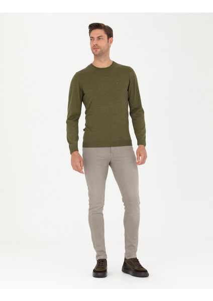 Erkek Açık Yeşil Slim Fit Bisiklet Yaka Yün Karışımlı Basic Triko Kazak 50270054-VR092 fırsatları