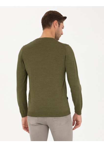 Erkek Açık Yeşil Slim Fit Bisiklet Yaka Yün Karışımlı Basic Triko Kazak 50270054-VR092 indirimleri