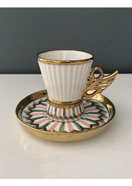 Roykıng Yeşil-Pembe 6 Kişilik Kahve Fincan Takımı