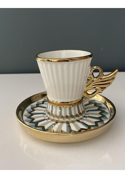Roykıng Mavi-Gri 6 Kişilik Kahve Fincan Takımı