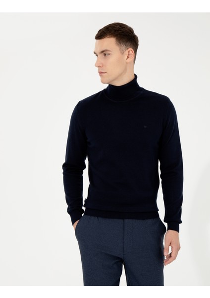 Erkek Lacivert Slim Fit Balıkçı Yaka Basic Triko Kazak 50257158-VR033