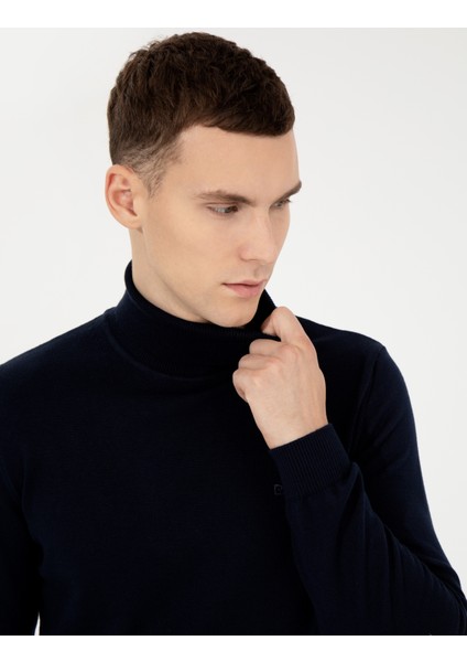 Erkek Lacivert Slim Fit Balıkçı Yaka Basic Triko Kazak 50257158-VR033 fiyatları