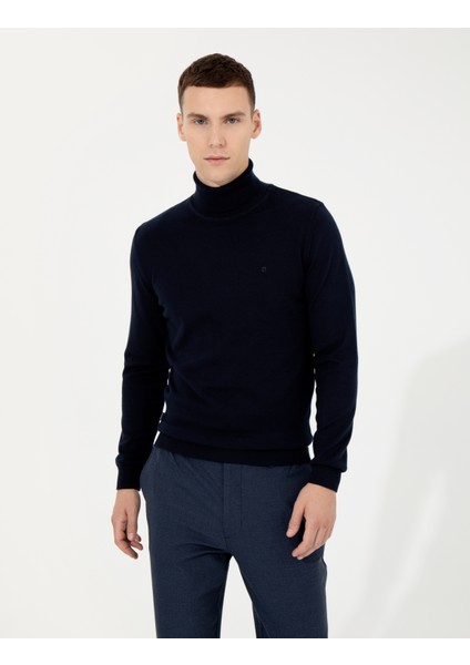 Erkek Lacivert Slim Fit Balıkçı Yaka Basic Triko Kazak 50257158-VR033 modelleri