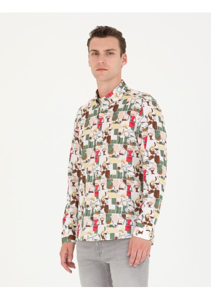 Erkek Haki Regular Fit Uzun Kollu Gömlek 50265034-VR027