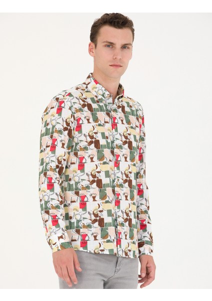 Erkek Haki Regular Fit Uzun Kollu Gömlek 50265034-VR027
