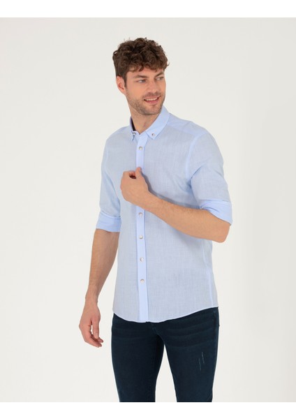 Erkek Açık Mavi Slim Fit Uzun Kollu Gömlek 50268183-VR003