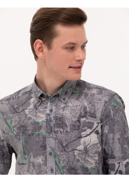 Erkek Gri Slim Fit Uzun Kollu Gömlek 50266599-VR024 fiyatları