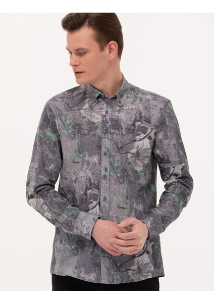 Erkek Gri Slim Fit Uzun Kollu Gömlek 50266599-VR024 modelleri