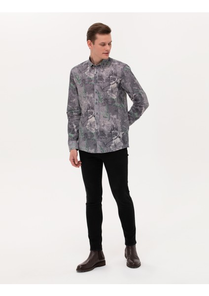 Erkek Gri Slim Fit Uzun Kollu Gömlek 50266599-VR024 fırsatları