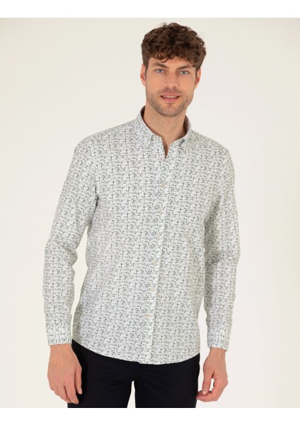 Erkek Haki Slim Fit Uzun Kollu Gömlek 50272323-VR027