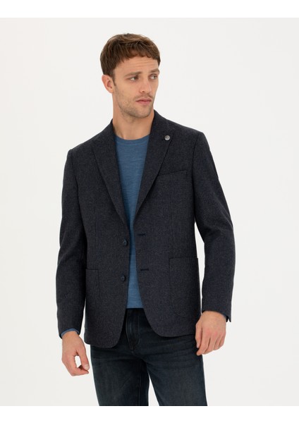 Erkek Lacivert Slim Fit Yün Karışımlı Ceket 50279478-VR033