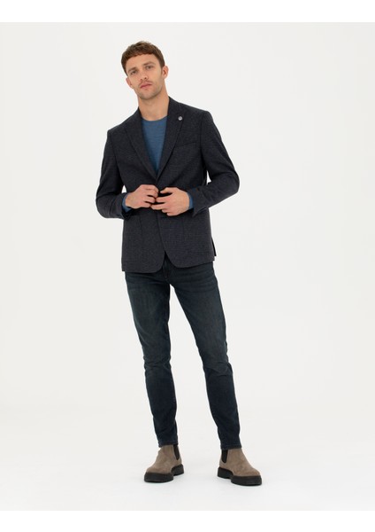 Erkek Lacivert Slim Fit Yün Karışımlı Ceket 50279478-VR033