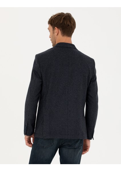 Erkek Lacivert Slim Fit Yün Karışımlı Ceket 50279478-VR033