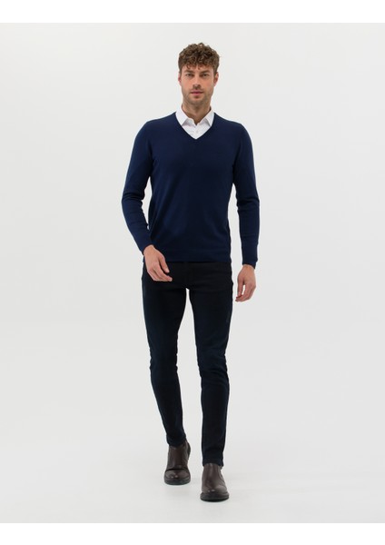 Erkek Açık Lacivert Slim Fit V Yaka Basic Triko Kazak 50276536-VR059 fırsatları