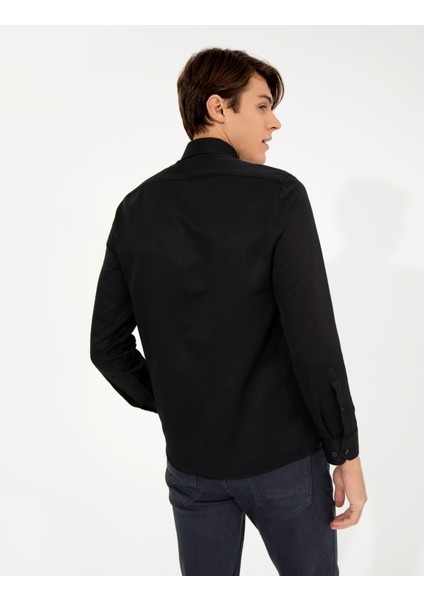 Erkek Siyah Slim Fit Armürlü Klasik Gömlek 50260290-VR046 modelleri