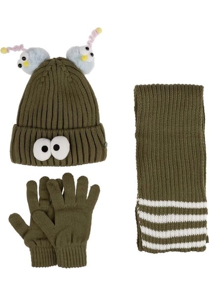 Çocuk Kız Atkı Bere Eldiven Takım (4-8 Yaş) K24170-09 Yeşil