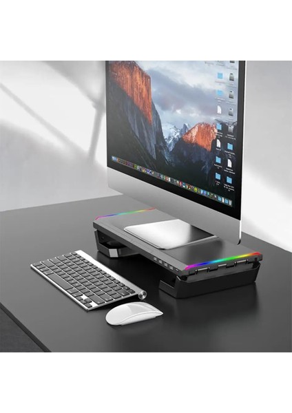 Laptop Sehpası Rgb 4 USB Hub Yükseklik Ayarlı Monitör Standı Bilgisayar Monitör Yükseltici