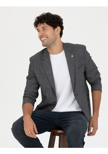 Erkek Füme Slim Fit Keten Karışımlı Blazer Ceket 50277318-VR058