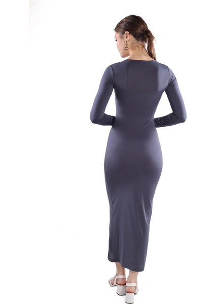 376 Bisiklet Yaka Elbise Füme indirimleri