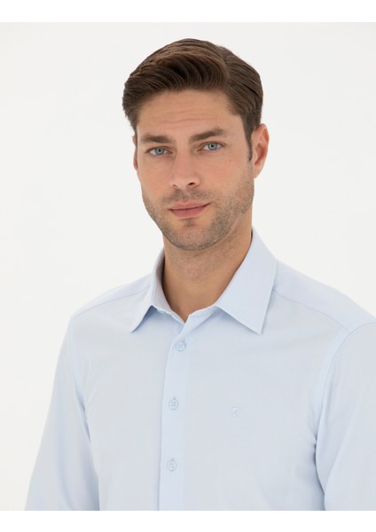 Erkek Mavi Slim Fit Uzun Kollu Gömlek 50275690-VR036 fiyatları