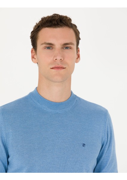 Erkek Mavi Melanj Slim Fit Çeyrek Yaka Basic Triko Kazak 50276534-VR113 fiyatları