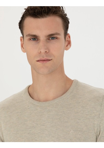 Erkek Kum Melanj Slim Fit Bisiklet Yaka Basic Triko Kazak 50270179-VR123 fiyatları