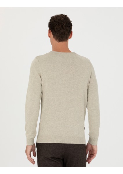 Erkek Kum Melanj Slim Fit Bisiklet Yaka Basic Triko Kazak 50270179-VR123 indirimleri