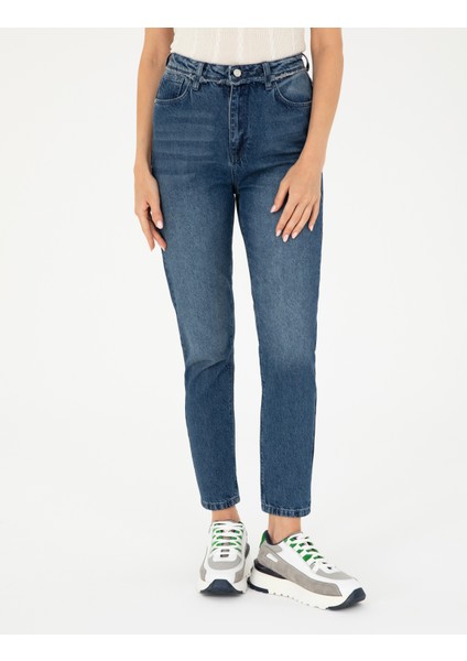 Kadın Açık Mavi Mom High Waist Fit Jean Pantolon 50293352-VR003