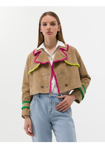 Kadın Krem Crop Top Deri Ceket 50263168-VR071