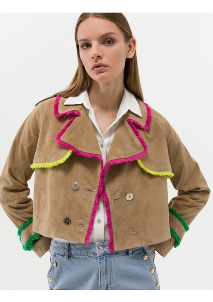Kadın Krem Crop Top Deri Ceket 50263168-VR071