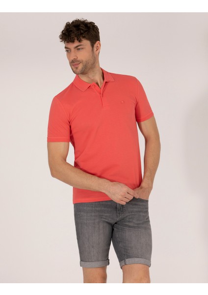 Erkek Pembe Slim Fit Polo Yaka Basic Tişört 50269606-VR167