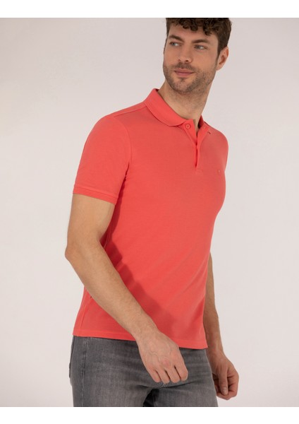 Erkek Pembe Slim Fit Polo Yaka Basic Tişört 50269606-VR167