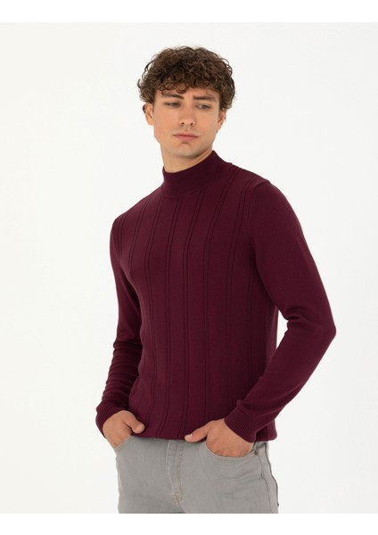 Pierre Cardin Erkek Bordo Slim Fit Yarım Balıkçı Yaka Triko Kazak 50281851-VR014