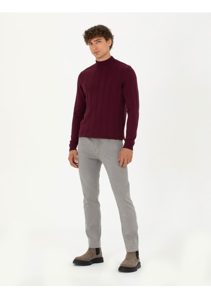 Pierre Cardin Erkek Bordo Slim Fit Yarım Balıkçı Yaka Triko Kazak 50281851-VR014