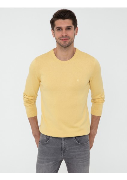 Erkek Açık Sarı Slim Fit Bisiklet Yaka Basic Triko Kazak 50237801-VR004
