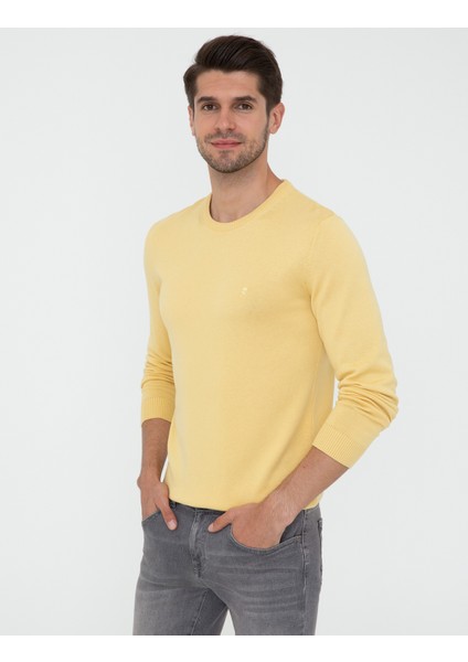 Erkek Açık Sarı Slim Fit Bisiklet Yaka Basic Triko Kazak 50237801-VR004