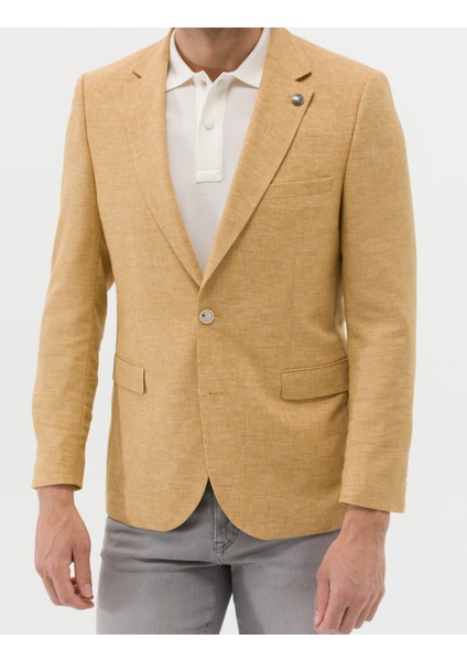 Erkek Sarı Ekstra Slim Fit Keten Karışımlı Blazer Ceket 50264619-VR044