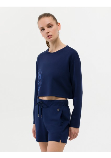 Kadın Lacivert Crop Top Sweatshirt 50263679-VR033