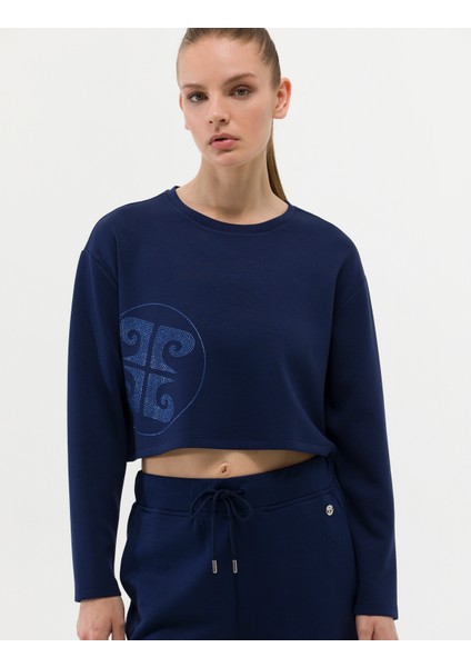 Kadın Lacivert Crop Top Sweatshirt 50263679-VR033