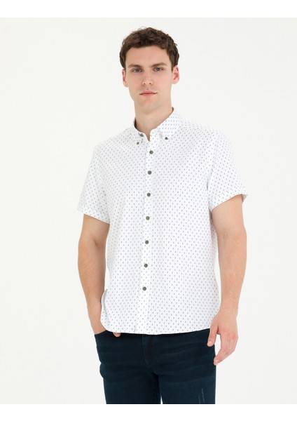 Erkek Haki Slim Fit Kısa Kollu Gömlek 50269453-VR027