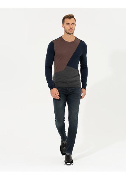 Erkek Lacivert Slim Fit Bisiklet Yaka Triko Kazak 50261154-VR033