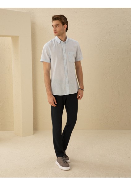 Erkek Lacivert Slim Fit Kanvas Çizgili Pantolon 50291518-VR033