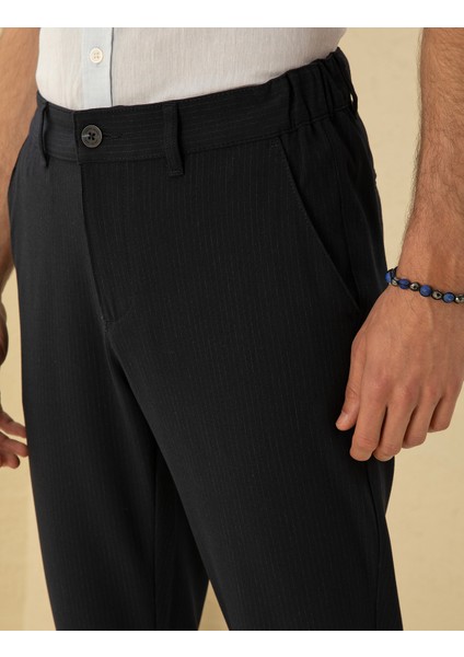 Erkek Lacivert Slim Fit Kanvas Çizgili Pantolon 50291518-VR033 indirimleri