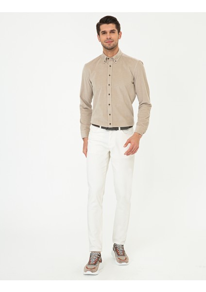 Erkek Ekru Slim Fit Kadife Kanvas Pantolon 50239895-VR019