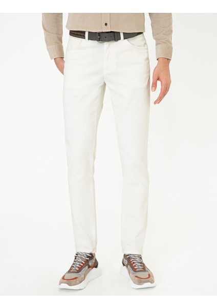 Erkek Ekru Slim Fit Kadife Kanvas Pantolon 50239895-VR019