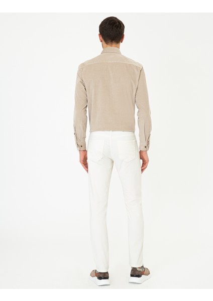 Erkek Ekru Slim Fit Kadife Kanvas Pantolon 50239895-VR019