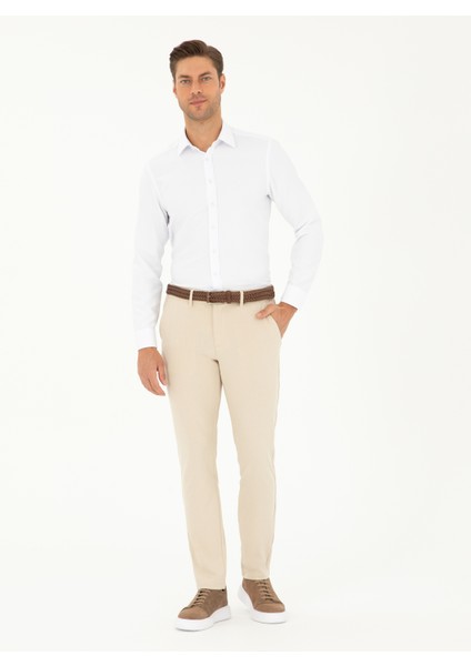 Erkek Bej Slim Fit Kanvas Çizgili Pantolon 50291518-VR011