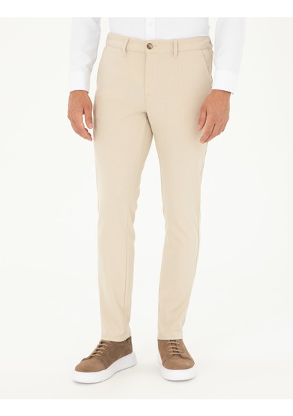 Erkek Bej Slim Fit Kanvas Çizgili Pantolon 50291518-VR011